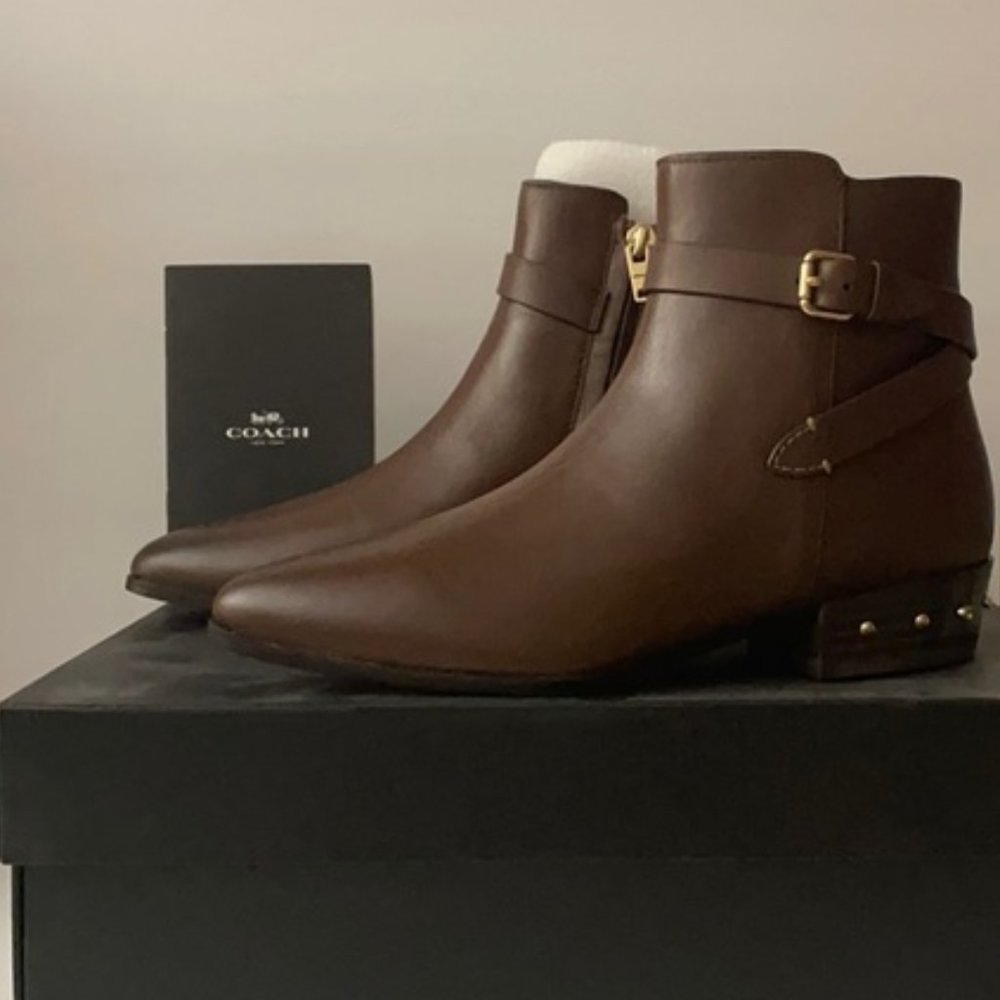 Coach G5343 Size 5 Women Leather Walnut Kaitin Bootie Shoes